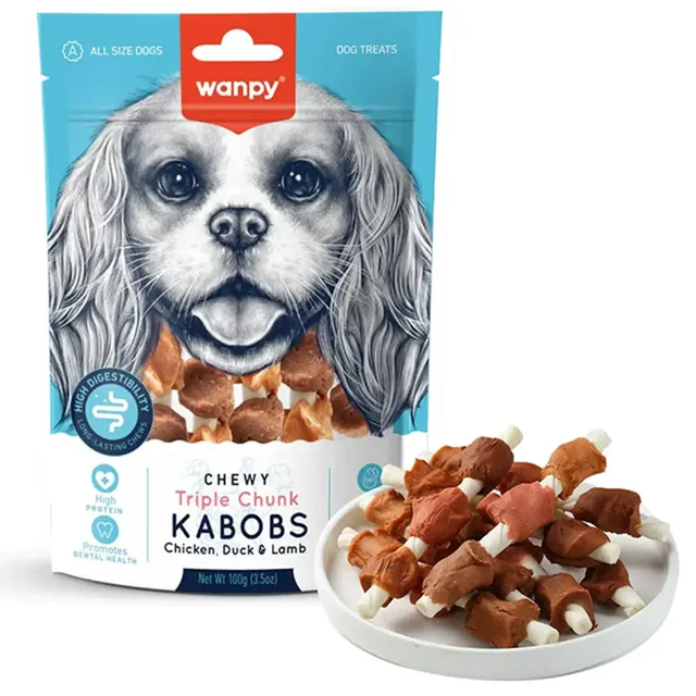 Wanpy Chewy Triple Chunk Kabobs 100g اسنک جویدنی سگ با بافت چند لایه خوش‌خوراک