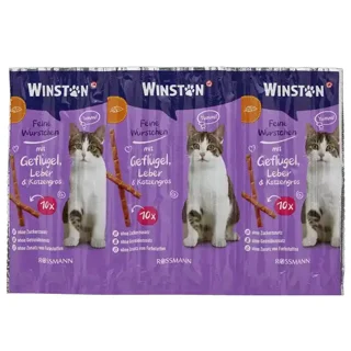 غذای تشویقی گربه وینستون مدل مدادی گربه وینستون با طعم مرغ و جگر و علف گربه بسته 10عددی