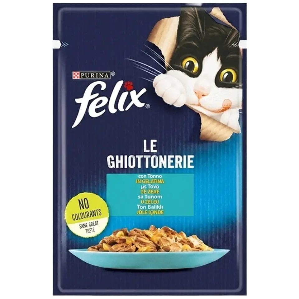 پوچ گربه فلیکس با طعم ماهی تن در ژل وزن 85 گرم