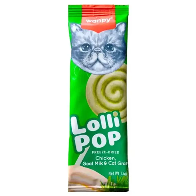 تشویقی فریزدرای گربه ونپی مدل Lollipop با شیر بز و علف 14 گرم مناسب میان‌وعده