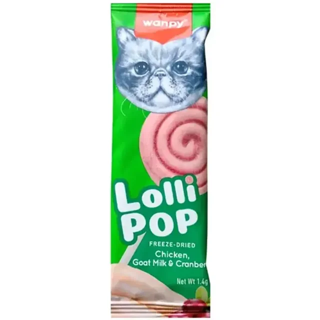تشویقی فریزدرای گربه ونپی مدل Lollipop با شیر بز و کرن‌بری 14 گرم مناسب میان‌وعده